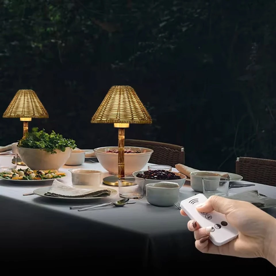 Wireless Bamboo Table Lamp With Rattan Shade factory